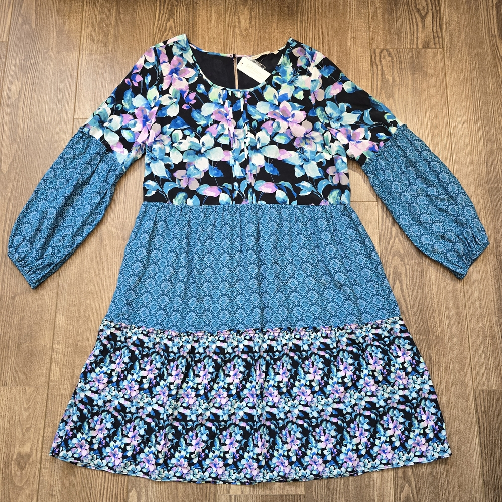 SOFT SURROUNDINGS Dress Womens M Blue Floral Midi Boho Chic Cottagecore Coastal